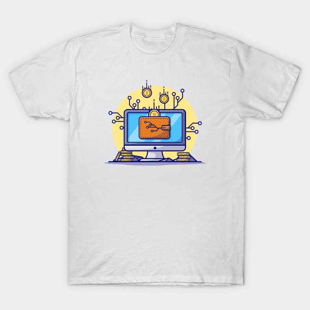 Online CryptoCurrency Cartoon Vector Icon Illustration T-Shirt by Catalyst Labs